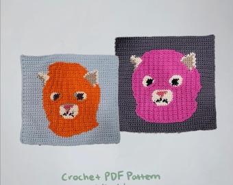 Patroon skimasker kat (twee versies) gehaakt wandtapijt (pdf)