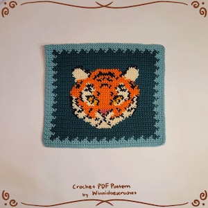 Tiger Head Crochet Tapestry Pattern W/ and W/O border