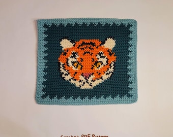 Tiger Head Crochet Tapestry Pattern W/ and W/O border