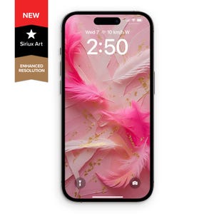 Sfondo per iPhone con effetto impasto di piume rosa / Sfondo per telefono con effetto estetico sognante / Arte digitale con effetto rosa tenue per iOS e Android / Macchie dorate astratte
