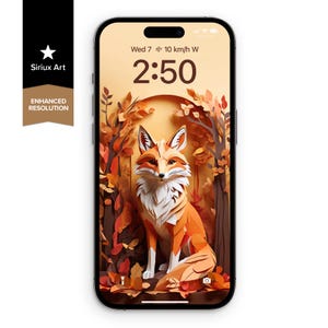 Carta da parati per telefono con volpe autunnale / Sfondo con volpe autunnale / Origami con animali della foresta / Arte con carta con volpe arancione naturale / Carta ritagliata nel bosco