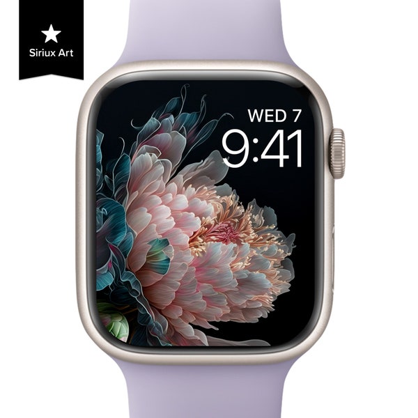 Sfondo di Apple Watch Sfondo floreale di peonia / Bouquet di fiori di peonia Quadrante di Apple Watch Sfondo di peonia primaverile Sfondo a schermo intero Arte botanica