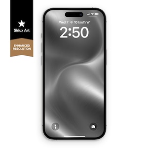 Könnte beinhalten: Ein schwarzes Smartphone mit einem grauen und weißen abstrakten Hintergrund auf dem Bildschirm. Die Uhrzeit ist 2:50 Uhr und der Tag ist Mittwoch, der 7. Das Telefon zeigt eine Geschwindigkeit von 10 km/h W.