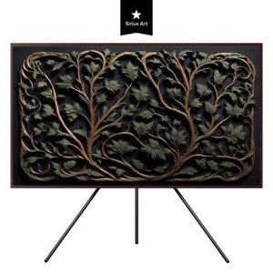 Samsung Frame TV Arts & Crafts Vine Leaf Tree, Abstract Wallpaper, William Morris Inspired Movement, Decorative Wood Craft Digital Download
