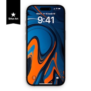 Sfondo per telefono con vortice blu-arancio, colori acrilici astratti, schermo estetico con flusso di vernice, sfondo moderno e vibrante, arte artistica pop dinamica