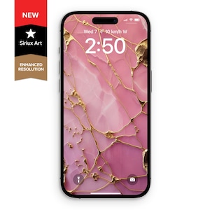 Sfondo per iPhone con effetto marmo Kintsugi in oro rosa / Download digitale estetico iOS 18 per iPhone 16 Pro Max / Blocco schermo e schermata iniziale di lusso Kintsugi