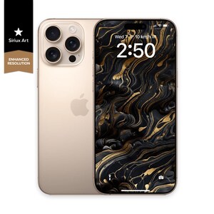 iPhone 16 Pro Max Nero Titanio Oro Scuro Accent Wallpaper Art / Apple iPhone Schermata di Blocco Titanio Dorato Naturale / Sfondo di Materia Prima