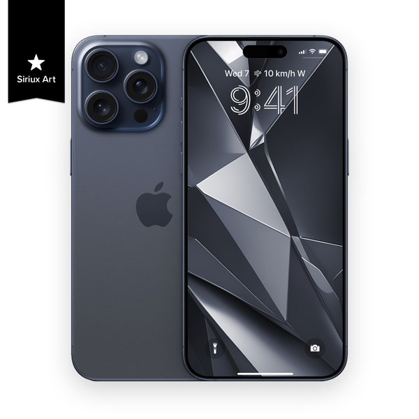iPhone 15 Pro Max Blue Titanium 4K Wallpaper 3D Geometric Art | Aerospace Grade Material Background | Classy Premium Alloy Lock Screen