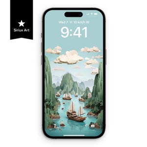 Ha Long Bay Vietnam Papercraft iPhone Wallpaper, Asien Malerische Landschaft Papierfalte, Orientalischer Bergfluss Galaxie Handy Hintergrund Origami