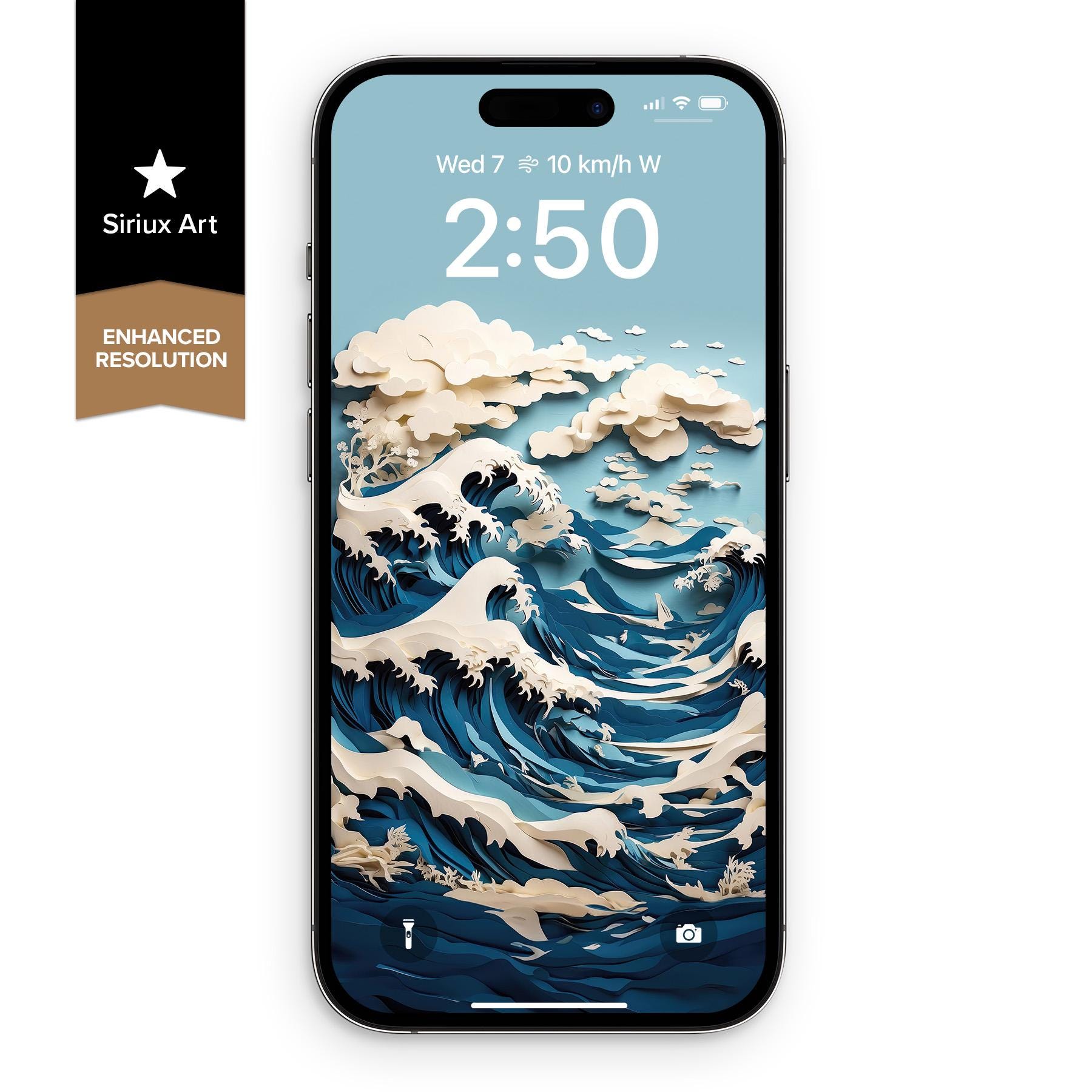 Great Wave off Kanagawa Papercraft iPhone Wallpaper Art, Aura