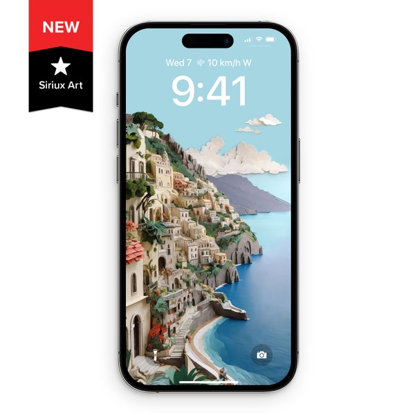 Amalfi Küste Italien Papercraft iPhone Wallpaper, Europäische Malerische Landschaft Papierfalte, Kleinstadt Galaxie Handy Hintergrund Origami