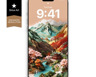 Oriental Landscape iPhone Wallpaper: Chinese Paper Cut Art (Digital Download)