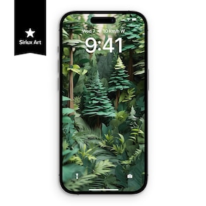 Green Forest Papercraft iPhone Wallpaper, Baum Papierfalte, Outdoor Fauna Hintergrund, Baumblätter Busch, natürliche Waldblätter Origami Art