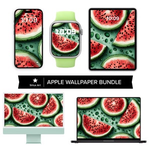 Watermelon Pattern 4K Wallpaper Apple Bundle, Melon Slice Design Background, Fruit Art Full Screen, MacBook iMac iPhone iPad Apple Watch