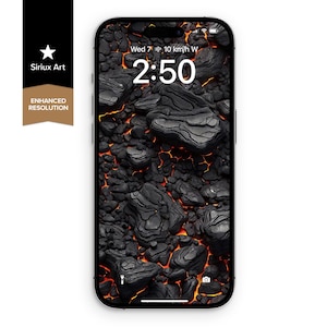 Heet zwart lava telefoonbehang | Vulkanisch patroon van vaste stoffen | Natuurlijke rauwe asrotskorst achtergrondkunst | Achtergrond donkere modus