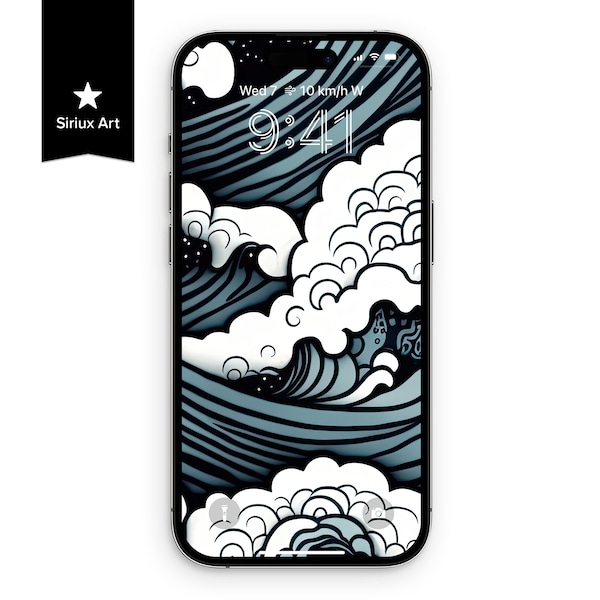 Ocean Wave Splash iPhone 4K Wallpaper, Abstract Line Sea Waves Aesthetic, Japan Print Hokusai Inspired, Full Screen Background Japanese Art