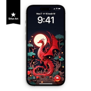 Drache Rot Papercraft Handy-Tapete, Fabelhaftes Tier Papier Falte Schnitt, Fantasy Monster Ausschnitt Hintergrund, Vollmond Kaiju Geschöpf Origami