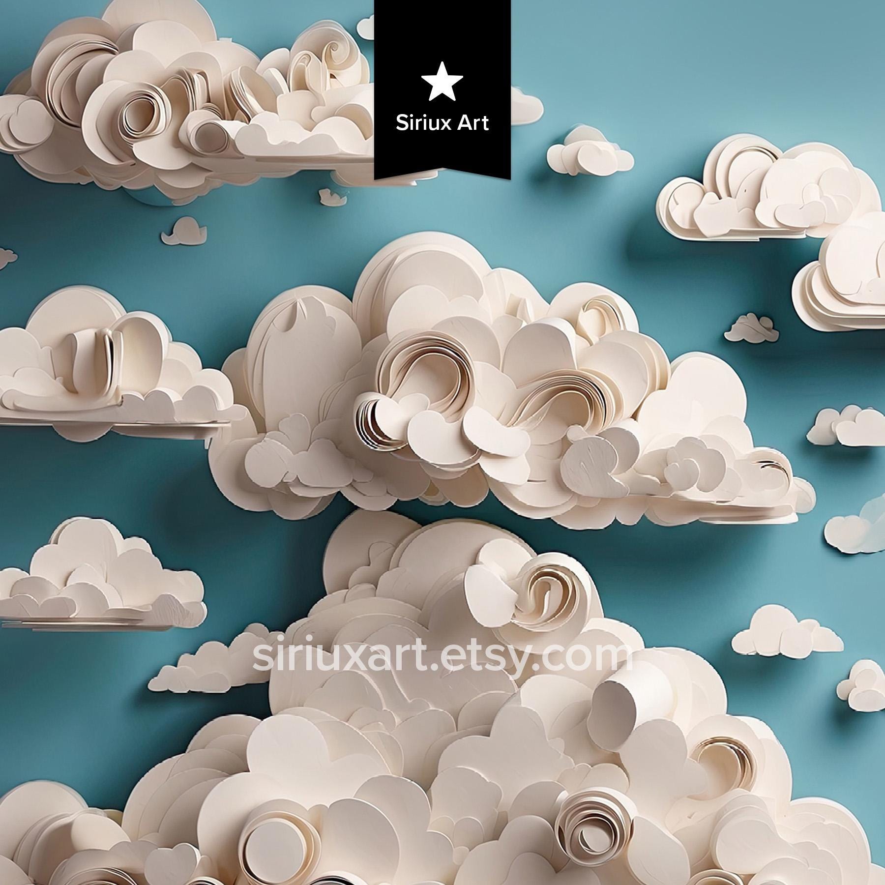 Cloud Papercraft Phone Wallpaper: Origami Sky Background (digital ...