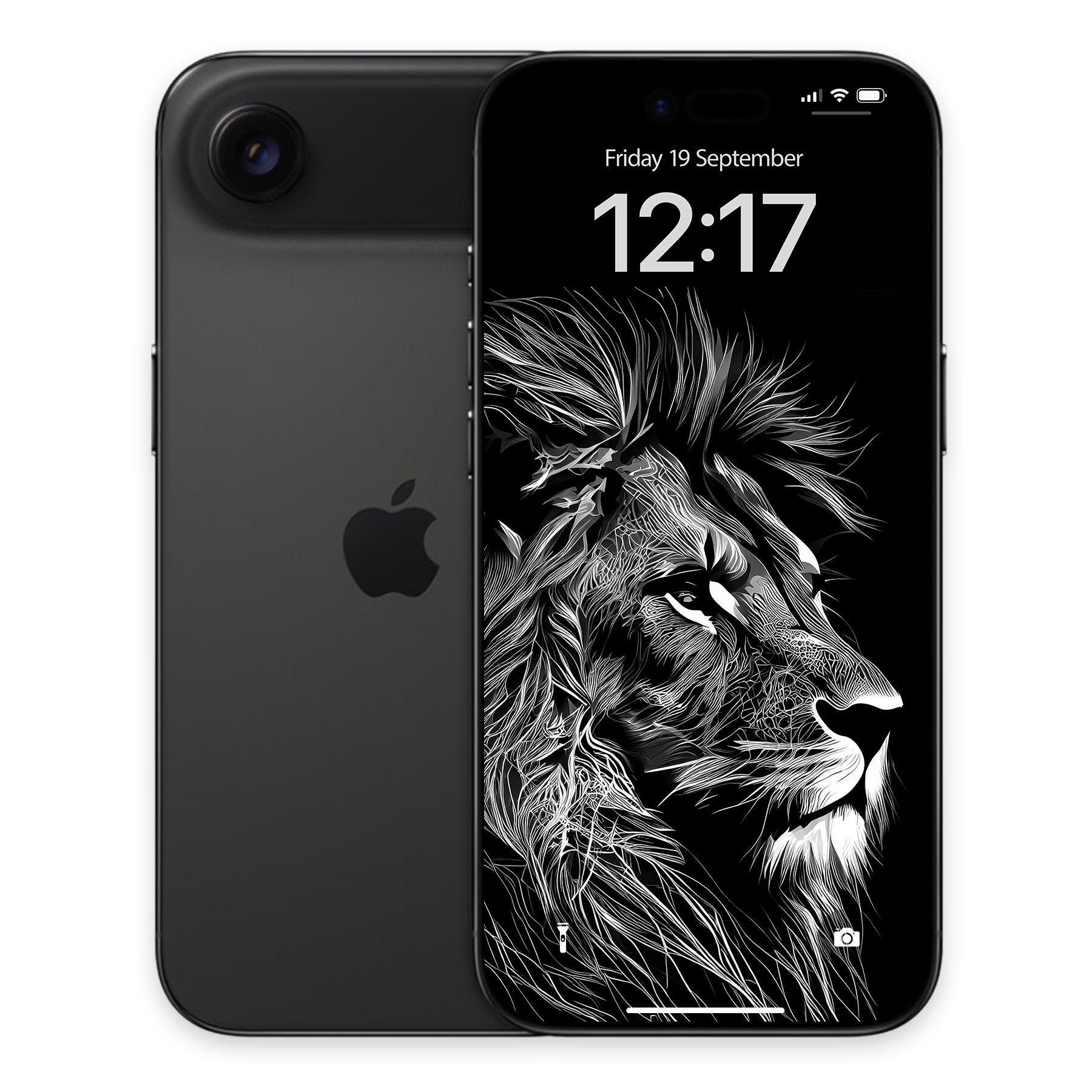 ライオン ラインアート スマホ壁紙: ブラック & ホワイト ディープ