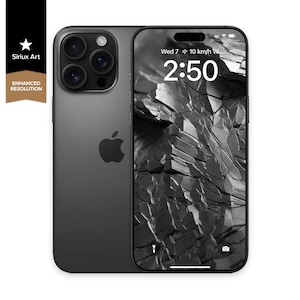May include: A black iPhone with a cracked rock background on the screen. The time is 2:50 and the date is Wed 7. The phone shows a battery icon with 10 km/h W.