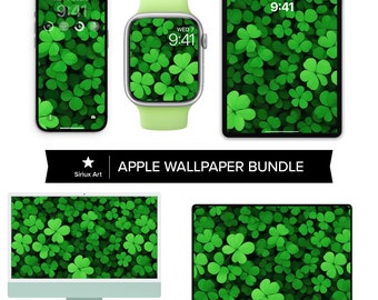 Digital Wallpaper Bundle Clover Leaf Set For Apple Instant Digital Download Green Good Luck Plant Art Apple Watch iPhone iPad iMac & MacBook