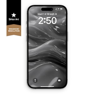 Könnte beinhalten: Ein Schwarzweißbild eines Smartphones, auf dem eine Digitaluhr mit der Zeit 2:50 angezeigt wird. Der Bildschirm des Telefons zeigt auch das Datum "Wed 7" und den Text "10 km/h W".