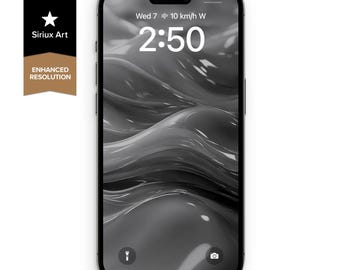 Tapeta na telefon z czarnym płynnym szkłem: Minimalistyczna abstrakcja w trybie ciemnym (do pobrania cyfrowego)