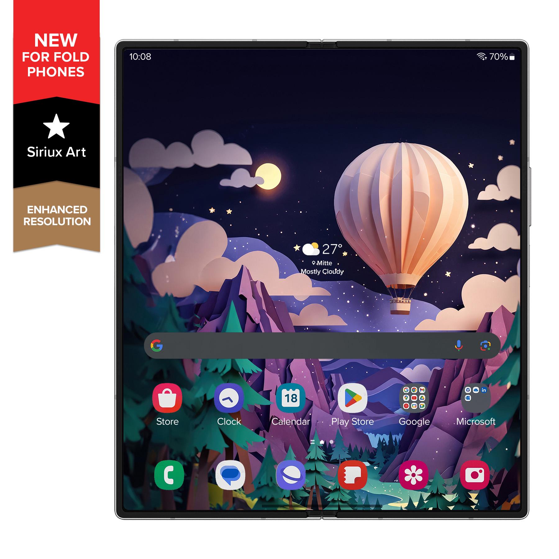 Sommer Nachthimmel Heißluftballon Falte Handy Hintergrundbilder | Verträumtes Papercraft Mond Licht Sterne | Friedliches Origami-Papier | Galaxy Fold Pixel Fold