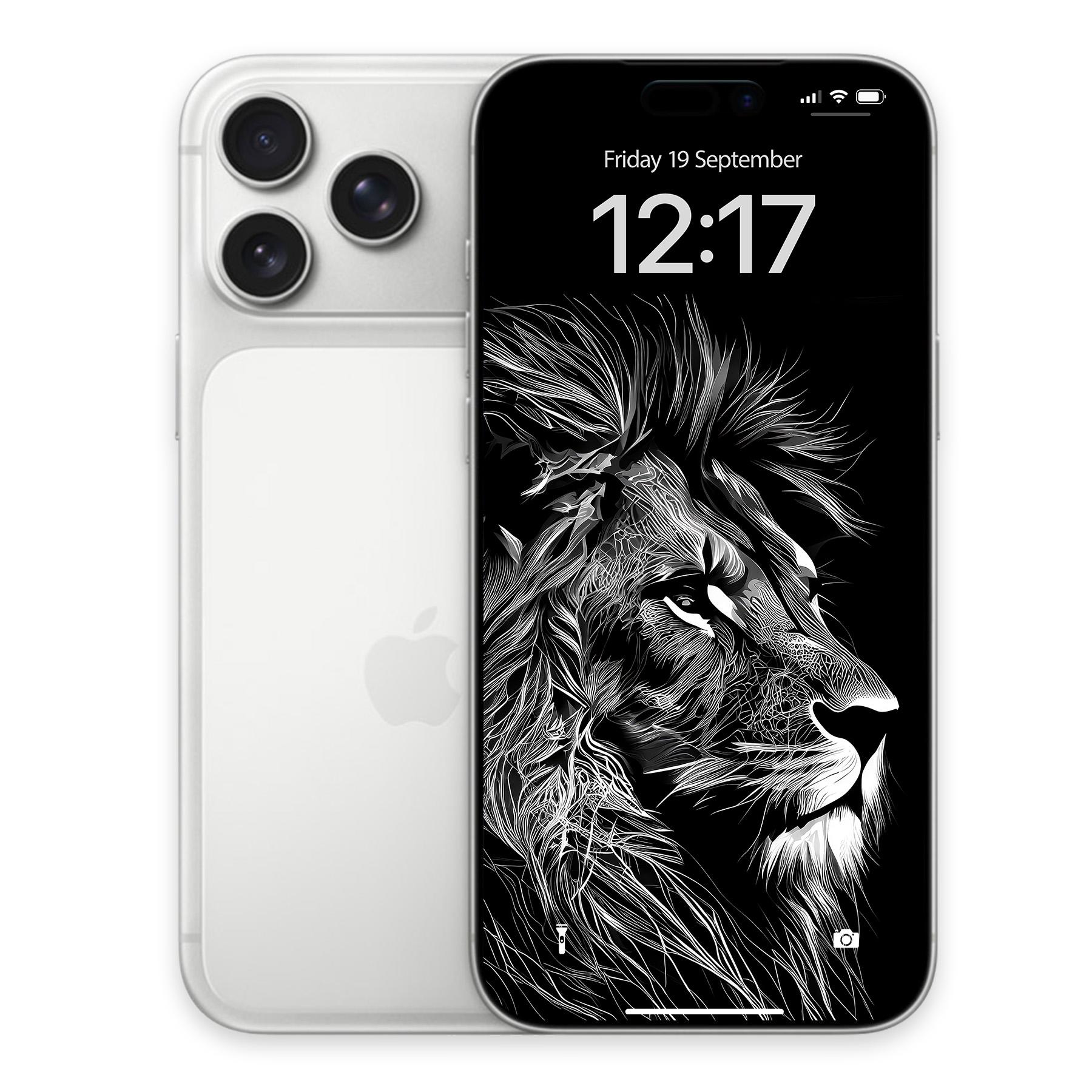 ライオン ラインアート スマホ壁紙: ブラック & ホワイト ディープ