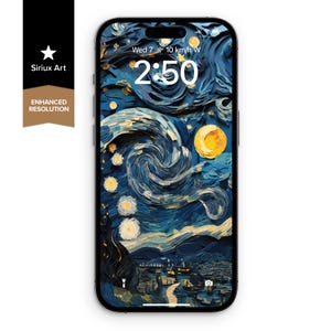 Sfondo per telefono "Notte stellata" in carta da parati / Sfondo ispirato a Vincent Van Gogh / Ritaglio di carta 3D elegante e unico / Carta da parati colorata