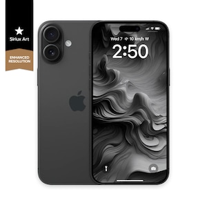 以下が含まれることがあります： 黒色のiPhoneで、黒と白の抽象的な壁紙が設定されています。時間は2:50で、日付は水曜日7日です。風速は10km/hと表示されています。