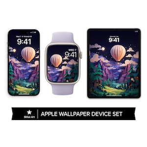 Summer Night Hot Air Balloon Papercraft Wallpaper Apple Device, Origami Moonlight Star Paper Cut Out Background Art, Phone Apple Watch iPad