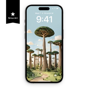 Allee der Baobabs Madagaskar Papercraft iPhone Wallpaper, Afrika Naturwunder Landschaft Papierfalte, Galaxy Handy Hintergrund Papierschnitt