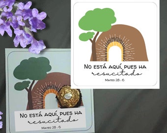 Pascua cristiana en español Él ha resucitado imprimible, tumba vacía, etiquetas religiosas de Pascua, etiqueta Jesús vive, día de la resurrección