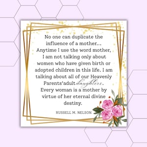 Etiqueta de regalo para el Día de la Madre SUD - Cita de Russell M. Nelson, Regalo de ministración, Etiqueta para madres de la Sociedad de Socorro, Cita imprimible SUD