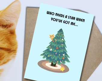 Cat Christmas Card, Merry Catmas, Kitten Christmas , Cat Lovers Holiday Printable Card- Funny Mischievous Cat hides in a Christmas tree