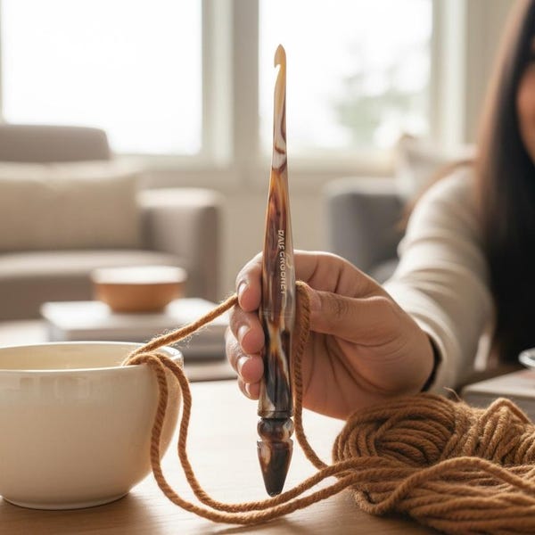 Handgefertigte Häkelnadel aus Kunstharz: Ergonomisch, kaffeefarben, 16,5 cm