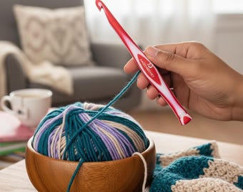 Juego de agujas de crochet de resina hechas a mano, ergonómicas, de encaje rojo, de 4 mm a 10 mm