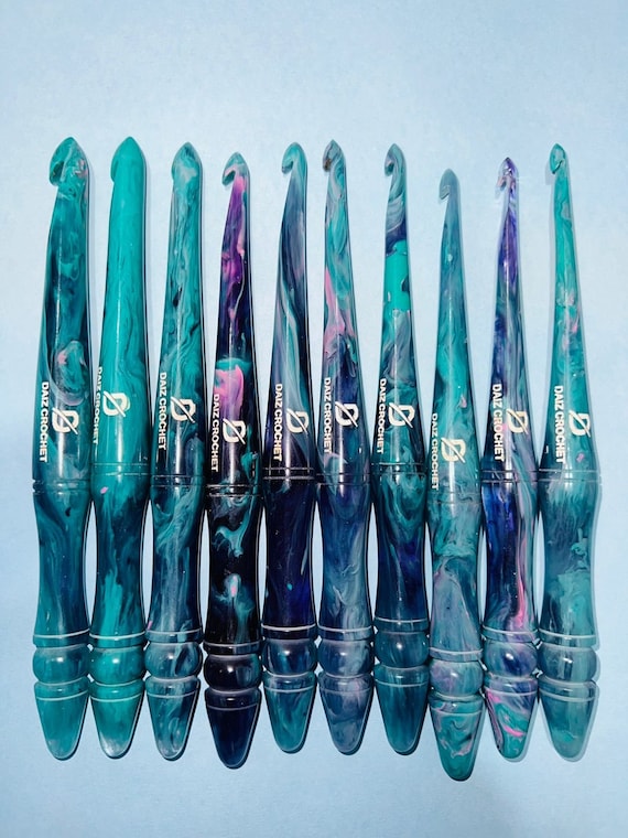 Teal Blue Resin Crochet Hook Soft Handle Handmade Crochet Hook Set