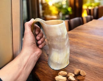 Chopine en corne de bœuf viking artisanale, coupe à boire médiévale rustique, chope à hydromel