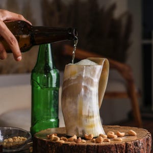 Handcrafted Viking Drinking Horn Mug: Medieval Wine Tankard