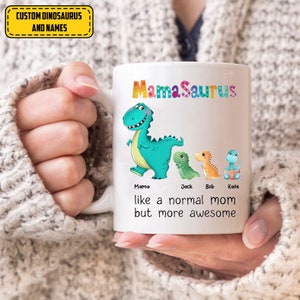 Mamasaurus Mug, Personalized Dinosaur Mug for Mom Mamasaurus T-rex Gift  FAM008 