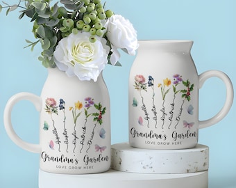 Custom Grandmas Garden Flower Vase, Personalized Birth Flower Flower Vase, Mother's Day Gift ,Gift for Grandma, Mother's Day Gift.