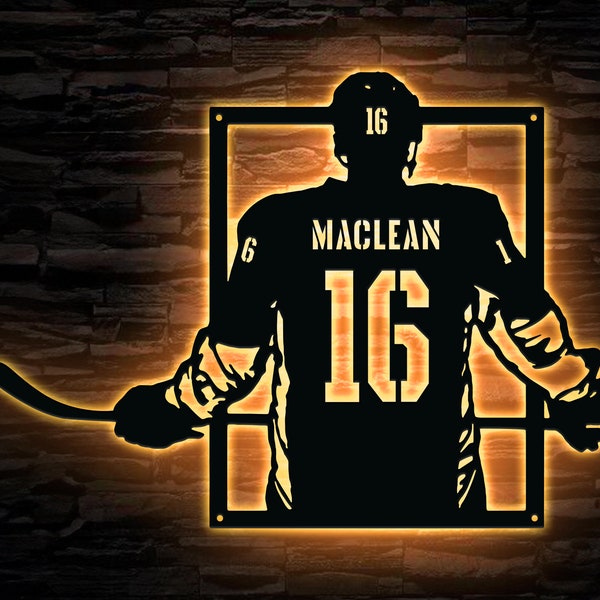 Personalized Metal Hockey Sign With LED, Custom Name & Number Wall Art LED Light, Hockey Gifts For Boys Bedroom, Gift For Man, Unique Gif.