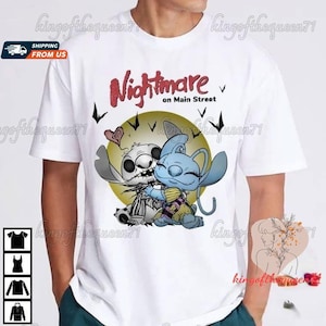 Stitch Nightmare On The Main Street T-Shirt, Stitch And Angel Shirt, Disney Couple Shirt, Stitch Sweatshirt, Disney Halloween Shirt