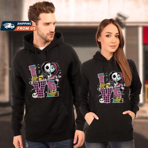 Disney Jack And Sally Couple Hoodies, Valentine Anniversary Shirt, Matching Shirts, Magic Kingdom Shirt, Her King His Queen Sweatshirt