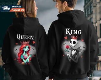 Jack And Sally Couple Hoodie, Her King His Queen Sweatshirt, Disney Honeymoon Sweatshirt, Disney Valentine Shirt, Engagement Shirt