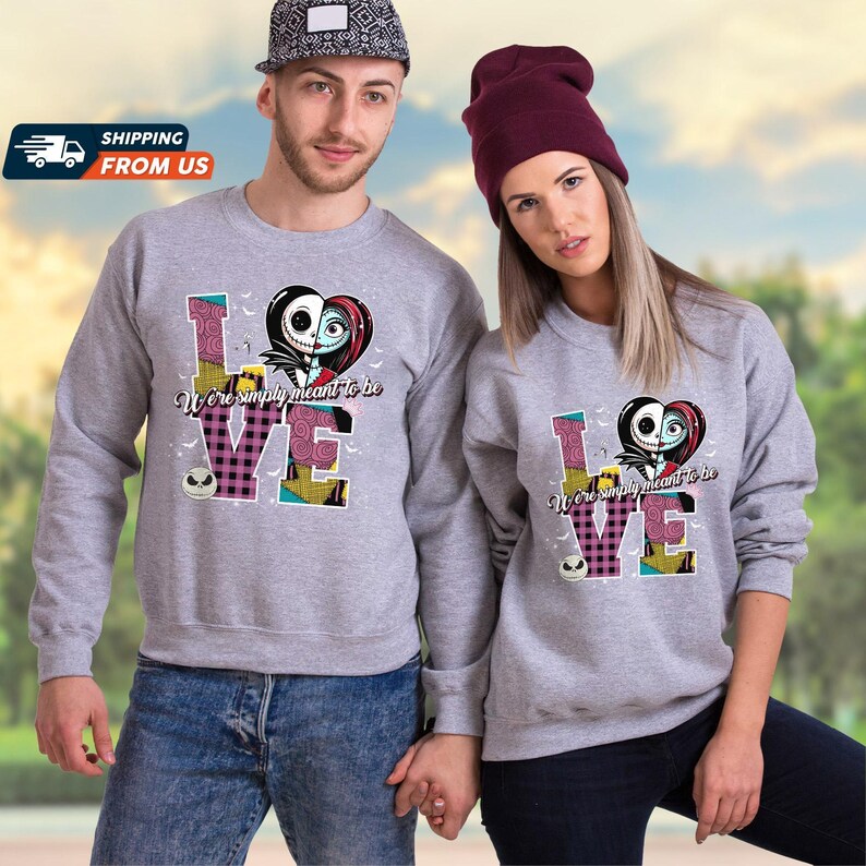 Disney Jack And Sally Couple Hoodies, Valentine Anniversary Shirt, Matching Shirts, Magic Kingdom Shirt, Her King His Queen Sweatshirt