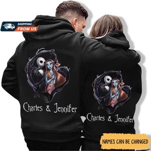 Jack And Sally Couple Hoodie, Jack Skellington Halloween Couples Shirt, Disney His And Hers Sweatshirts, Nightmare Jack Sally Shirts