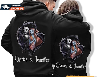 Jack And Sally Couple Hoodie, Jack Skellington Halloween Couples Shirt, Disney His And Hers Sweatshirts, Nightmare Jack Sally Shirts